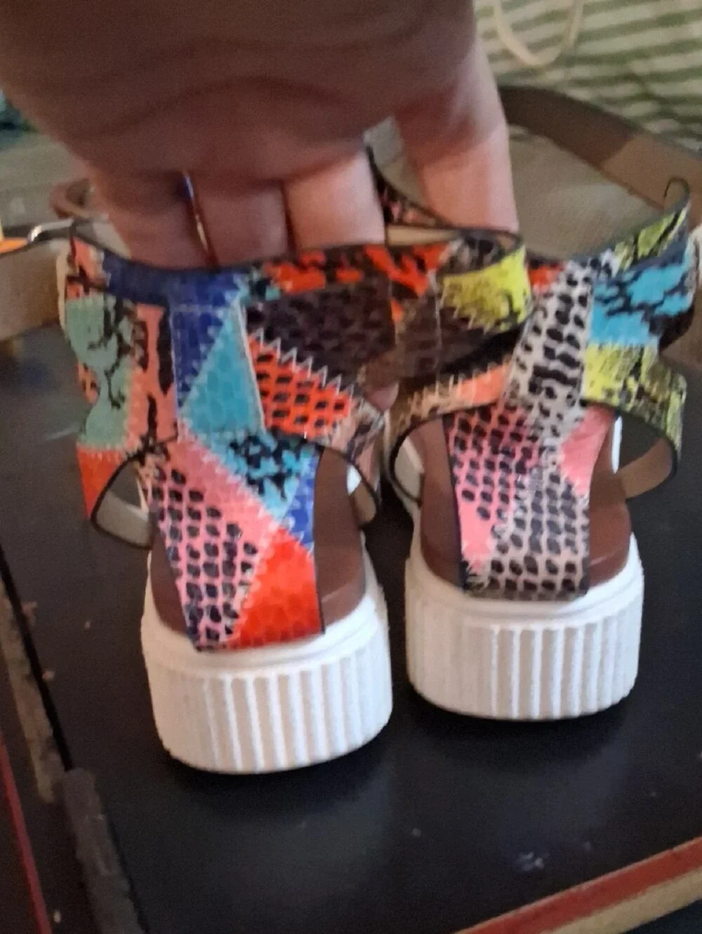 MIA Multicolor Snake-Print Platform Ankle-Strap Sandals